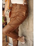 Cargo pants, eco-leather, brown 24550 - Online store - Boutique